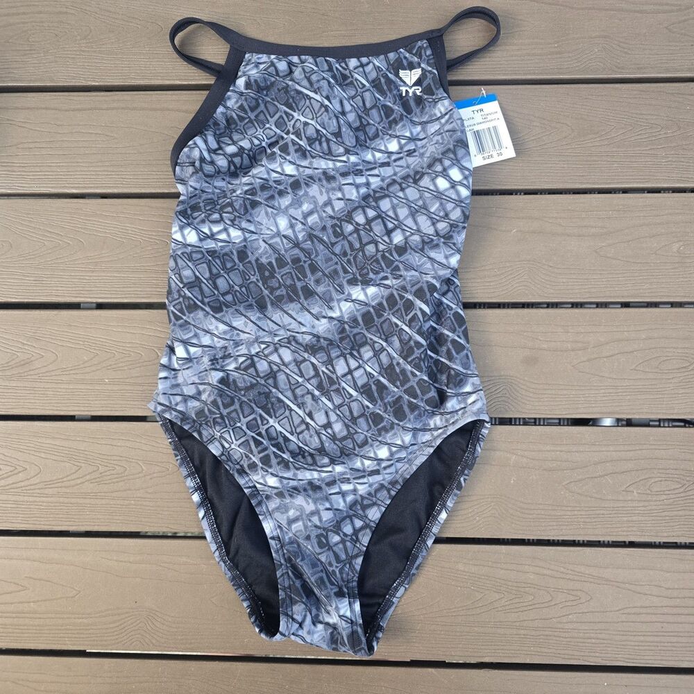 TYR Women's Durafast Elite P lexus Grey/black Diamondfit 1 Piece Swim SZ 30 NEW